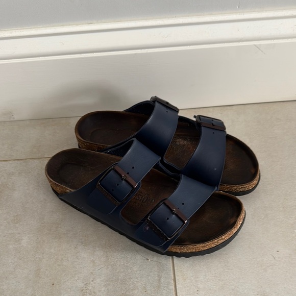 Birkenstock Women's Blue Arizona Leather Soft Footbed Sandals Slides Sz 37/6-6.5 - Picture 1 of 10